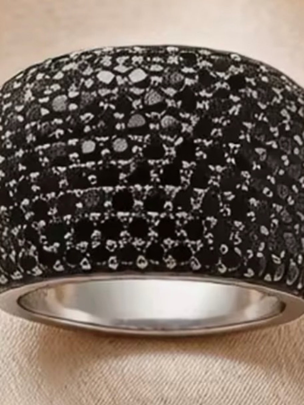 Black Crystal Pavé Dome Ring with Silver Tone Interior